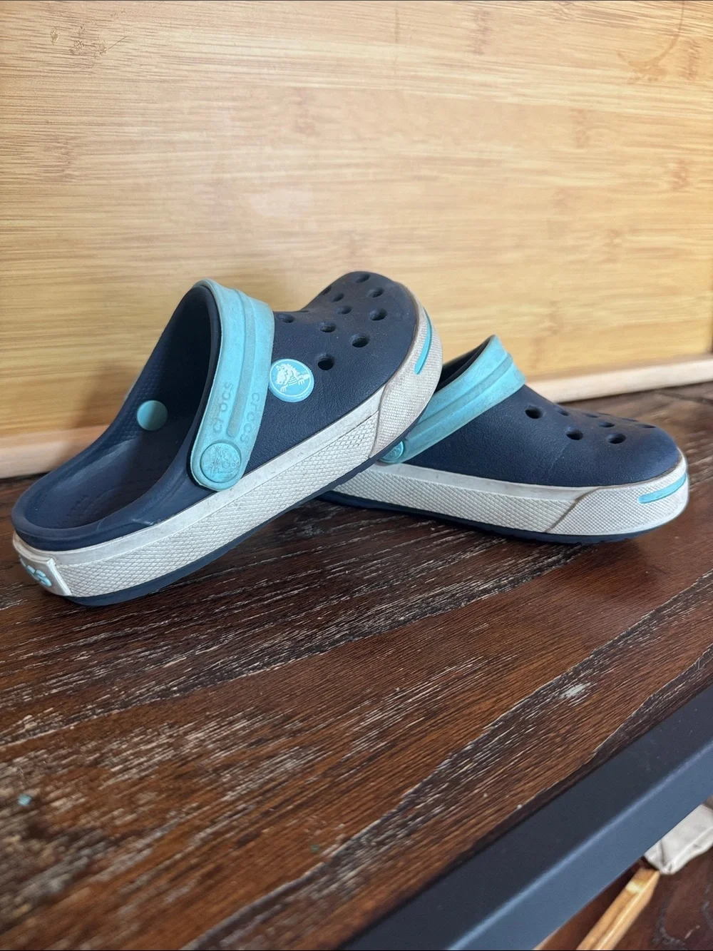 CROCS Kids Navy Clog with Light Blue Strap